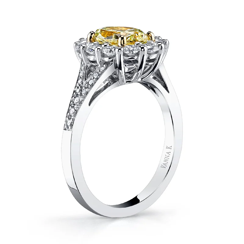 Women’s three-stone engagement rings-18K YELLOW DIAMOND OVAL ENGAGEMENT RING