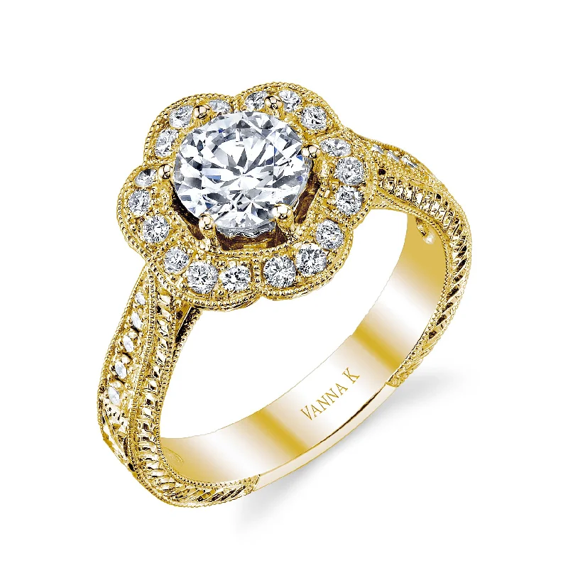 Women’s halo engagement rings with sapphires-18K YELLOW GOLD HALO DIAMOND ENGAGEMENT RING