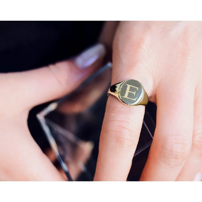 Women’s boho rings-Annello by Kobelli 14k Yellow Gold Personalized Initials Oval Signet Ring - Times