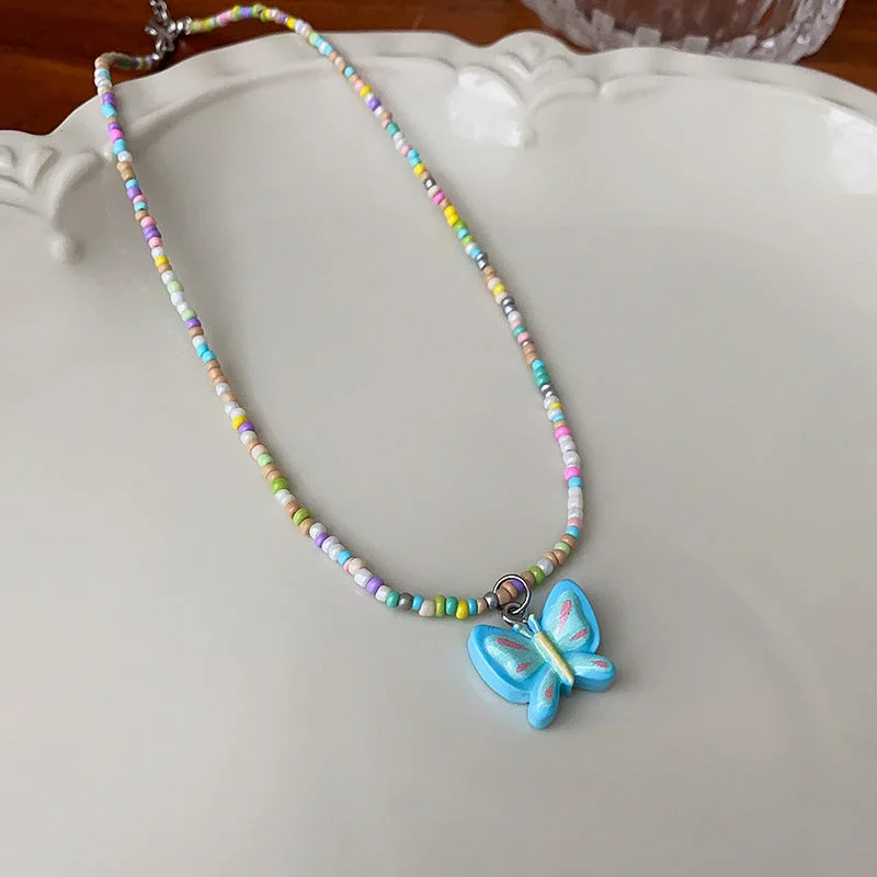 43# Necklace-Sky Blue-Butterfly