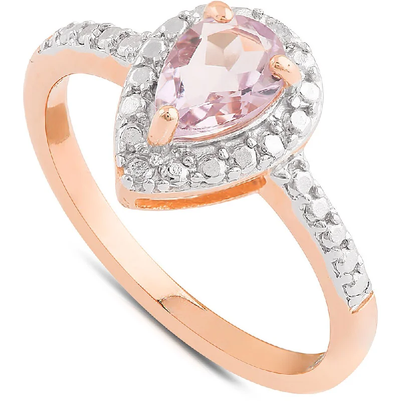 Women’s multi-stone rings-Dolce Giavonna Gold Over Sterling Silver Amethyst and Diamond Accent Teardrop Solitaire Ring