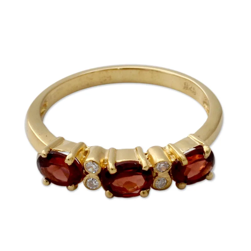 Women’s stackable rings-Novica Handmade Ode Gold Vermeil Garnet Three-Stone Ring