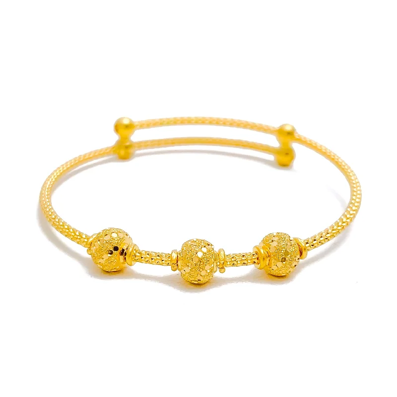 Women’s modern bracelets-Striped Triple Orb 22k Gold Baby Bangle