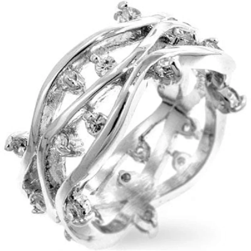 Women’s adjustable rings-Rhodium Plated Zircon Vines Ring