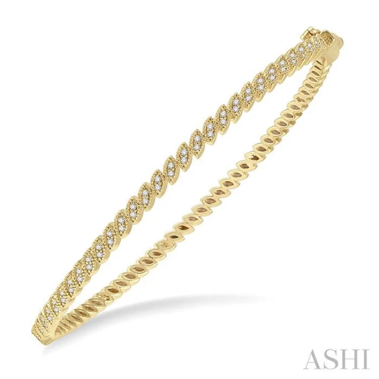 Women’s solid gold bangles-1/3 Ctw Indented Marquise Mount Round Cut Diamond Stackable Bangle in 14K Yellow Gold