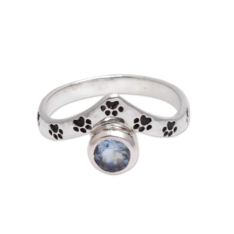 Women’s multi-stone rings-NOVICA Puppy Chevron, Blue topaz cocktail ring