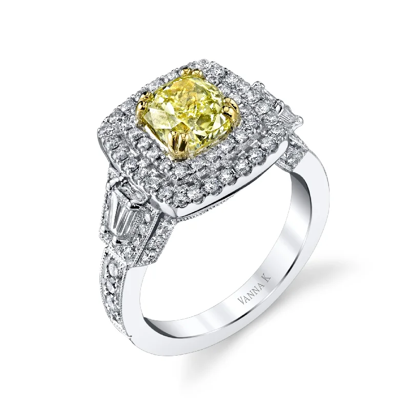 Women’s classic engagement rings-18K YELLOW DIAMOND HALO ENGAGEMENT RING