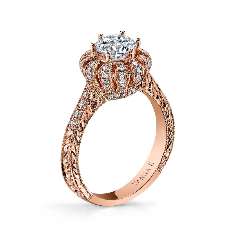 Women’s cushion cut sapphire engagement rings-18K Rose Gold Signature Crown Diamond Engagement Ring