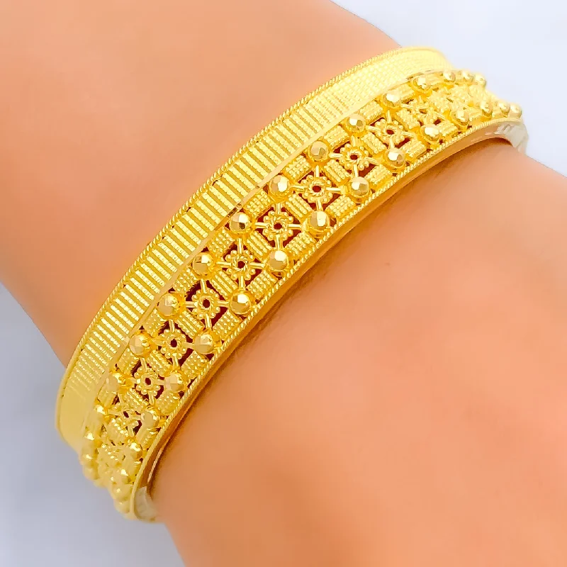 Women’s minimalist bangle bracelets-Impressive Dotted Floral 22k Gold Screw Bangle