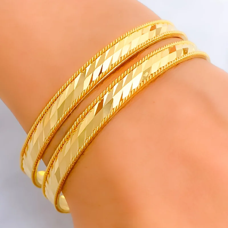 Women’s chunky bracelets-Reflective Mirror Finished 21k Gold Bangles