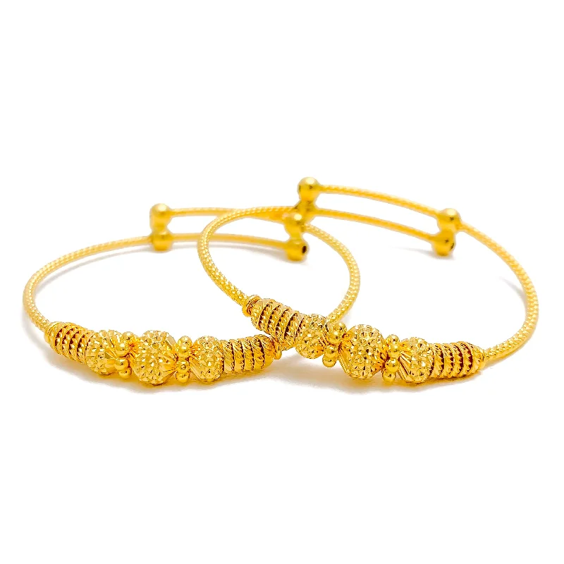 Women’s cuff bangles-Refined Dotted 22k Gold Baby Bangle Pair