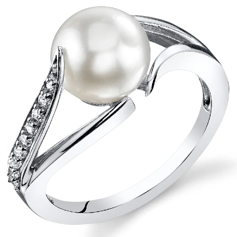 Women’s crown rings-Sterling Silver White Freshwater White Pearl Ring 8.0mm