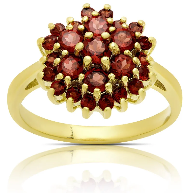 Women’s engagement rings with diamonds-Dolce Giavonna Gold Over Sterling Silver Garnet Cluster Design Ring