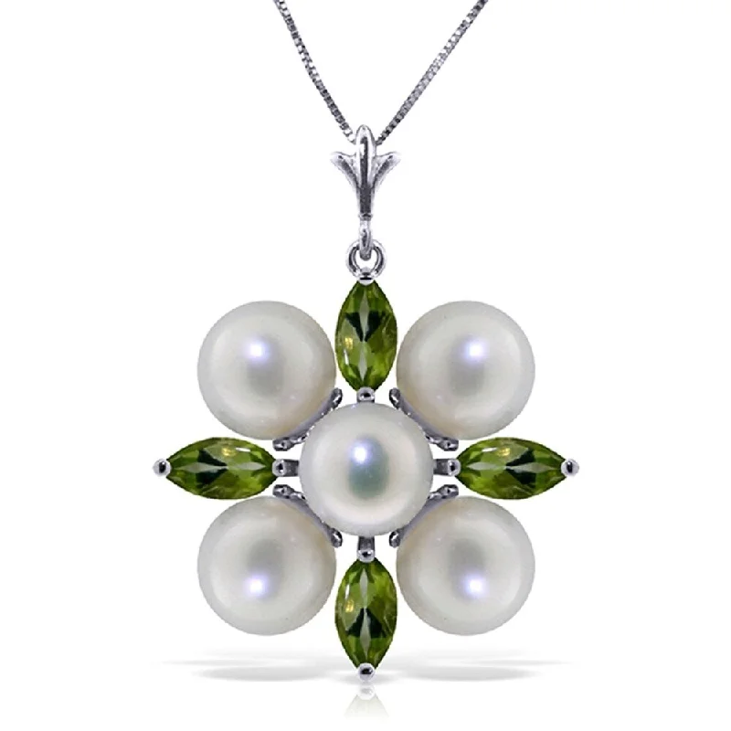 Women’s pearl engagement rings-6.3 CTW 14K Solid White Gold Hovering Glimmer Peridot Citrine Necklace