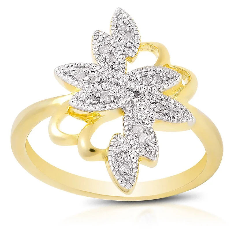 Women’s gemstone rings-Finesque Yellow Gold over Silver Diamond Accent Flower Ring