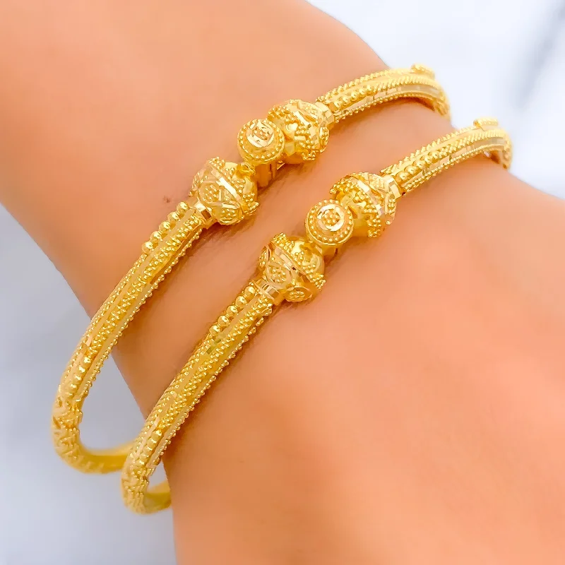 Women’s trendy bracelets-Dapper Detailed 22k Gold Pipe Bangles