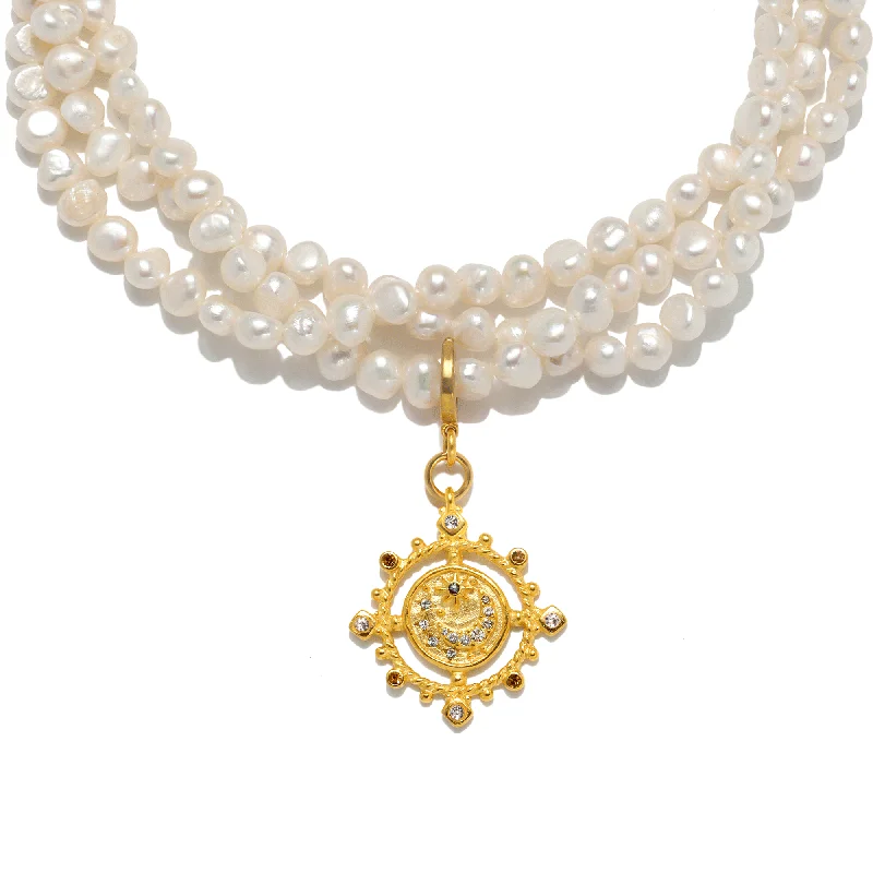 Women’s layered necklaces-Juno Charm Three-Strand Pearl Necklace