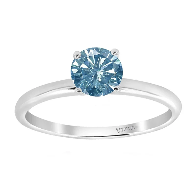 Women’s bridal rings-White Gold Round Shape Single Blue Moissanite Solitaire Ring