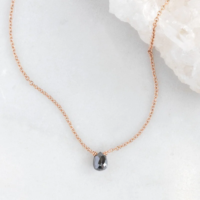 Women’s gold-plated necklaces-The Simple Black Diamond Briolette Necklace | Rose Gold Filled