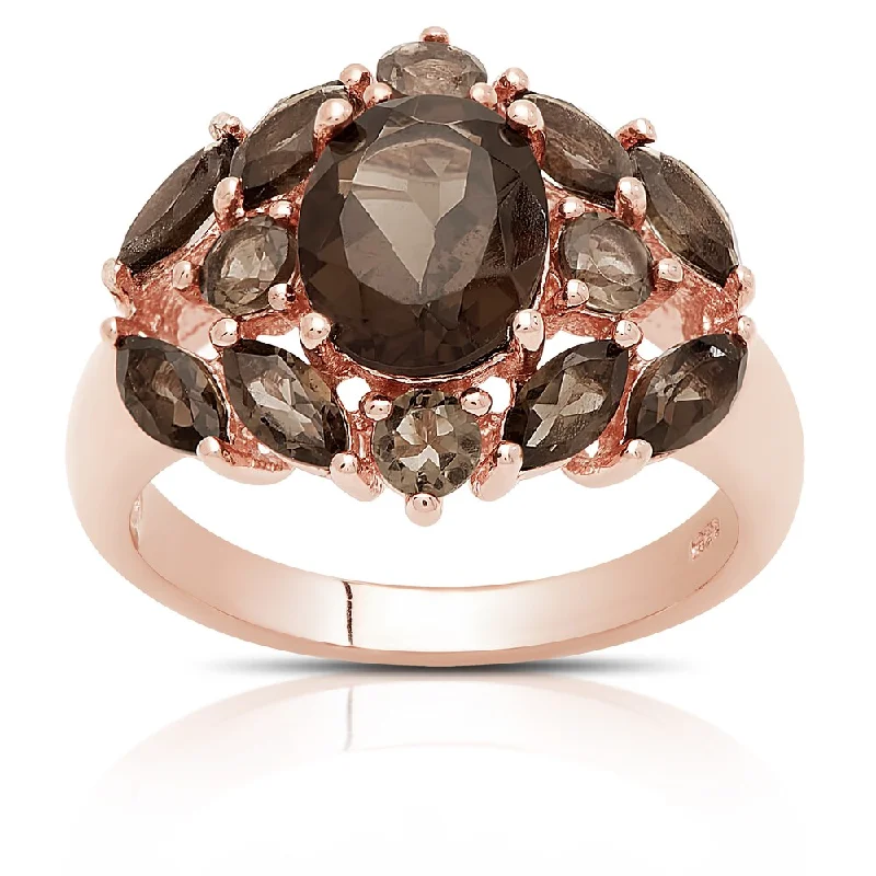 Women’s stacked engagement rings-Dolce Giavonna Gold Over Silver Smokey Quartz Cocktail Ring