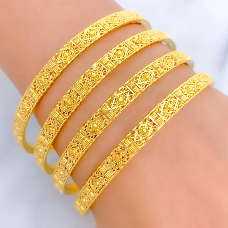 Women’s crystal bracelets-Intricate Shimmering 22k Gold Bangles