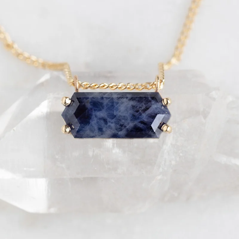 Women’s twisted gold necklaces-The Raw Sapphire Hexagon Necklace | 10K Yellow Gold