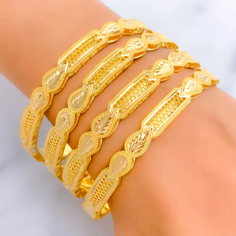 Women’s adjustable bracelets-Bespoke Golden Leaf 21k Gold Bangles