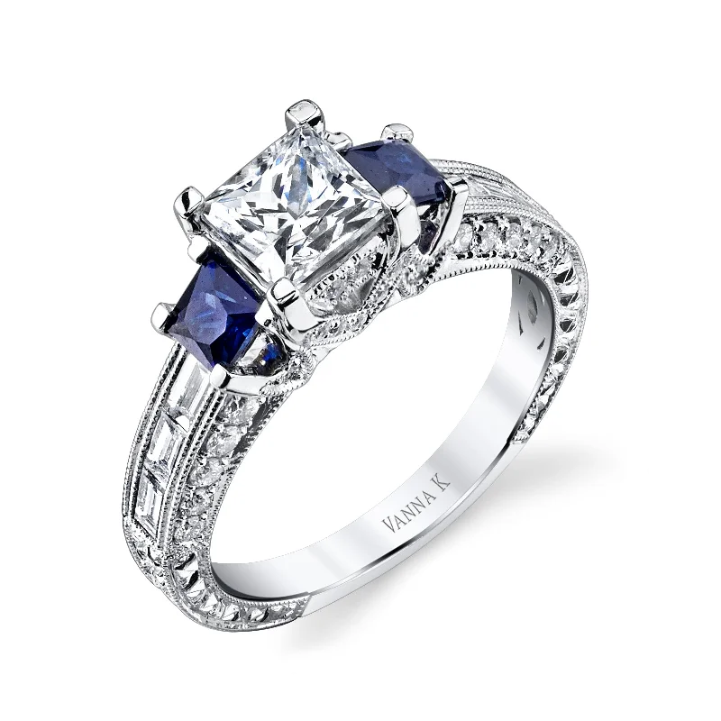 Women’s elegant sapphire engagement rings-18K White Gold Diamond And Sapphire Engagement Ring