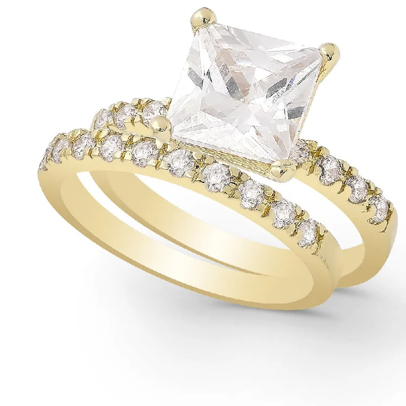 Women’s minimalist rings-Dolce Giavonna Gold or Silver Overlay Cubic Zirconia Bridal Ring Set