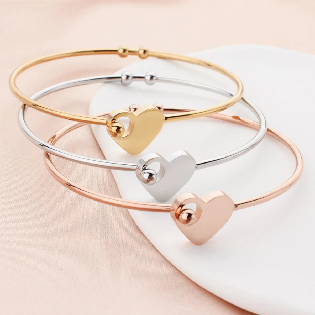 Women’s luxury bracelets-Fashion Heart Shape Titanium Steel Plating Bangle 1 Piece