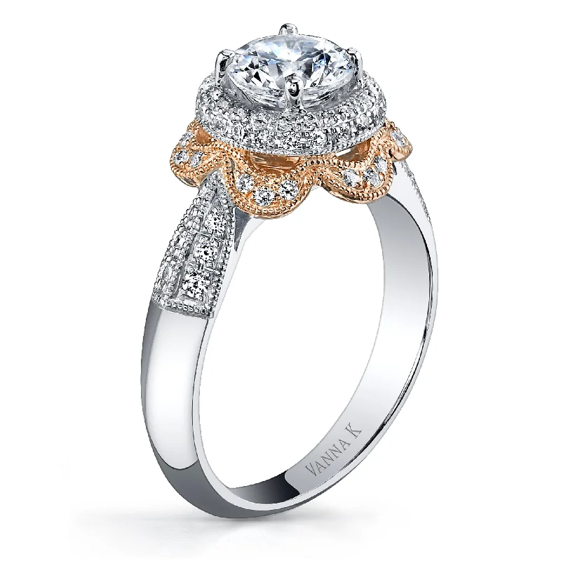 Women’s multi-stone engagement rings-18K Two Tone Halo Diamond Engagement Ring