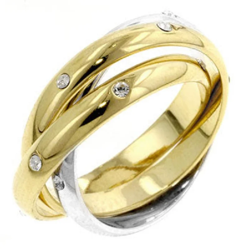 Women’s statement engagement rings-Three Ring Two-Tone Finish Eternity Set