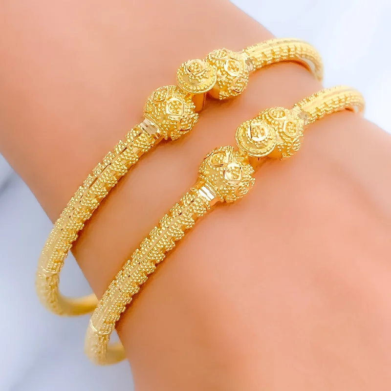 Women’s minimalist bangle bracelets-Decorative Fine Beaded 22k Gold Pipe Bangles