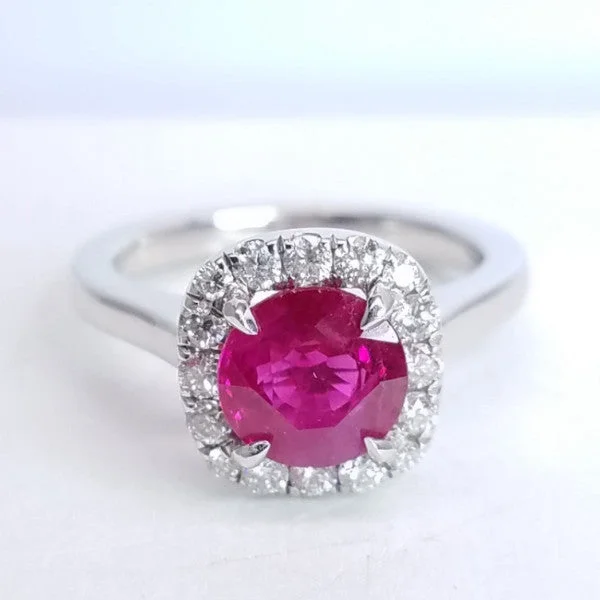 Women’s bridal engagement rings-1.82 Total Carat Ruby and Diamond Halo Ladies Engagement Ring