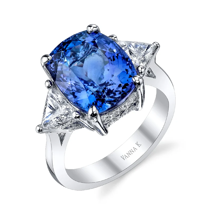 Women’s vintage-inspired engagement rings-18K WHITE GOLD TANZANITE ENGAGEMENT RING