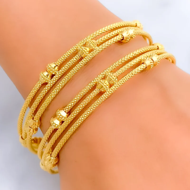 Women’s minimal bangles-Edgy Lustrous 22k Gold Bangle Pair