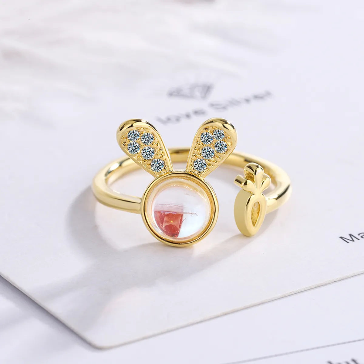 Women’s statement engagement rings-1 Piece Cute Bunny Ears Animal Copper Inlay Artificial Gemstones Zircon Open Ring