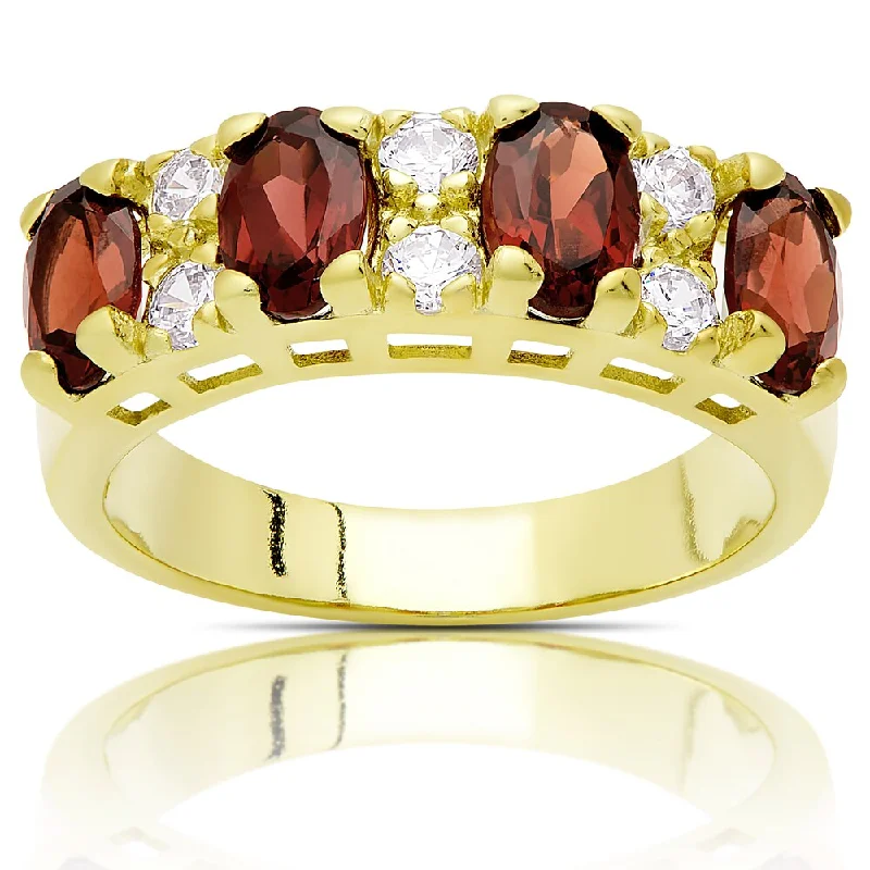 Women’s geometric rings-Dolce Giavonna Gold Over Steling Silver Garnet and Cubic Zirconia Ring