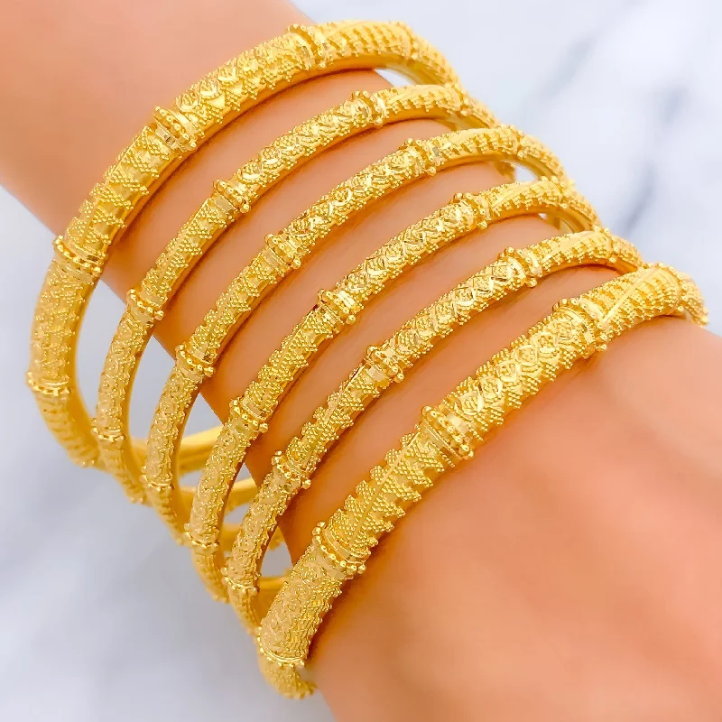 Women’s vibrant bangles-Tasteful Fine Beaded 22k Gold Pipe Bangle Set