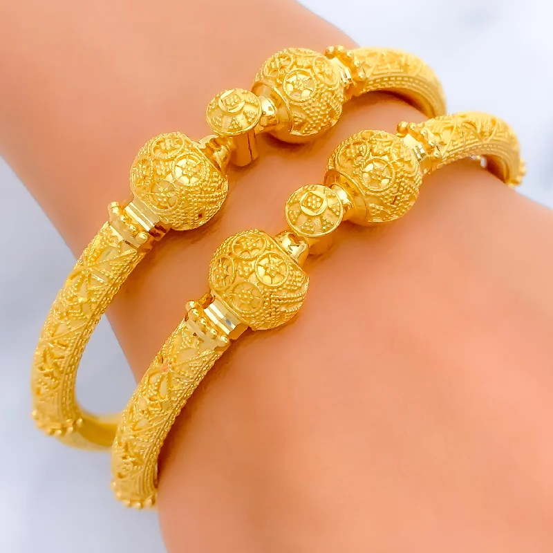 Women’s boho bracelets-Grandiose Golden 22k Gold Pipe Bangles