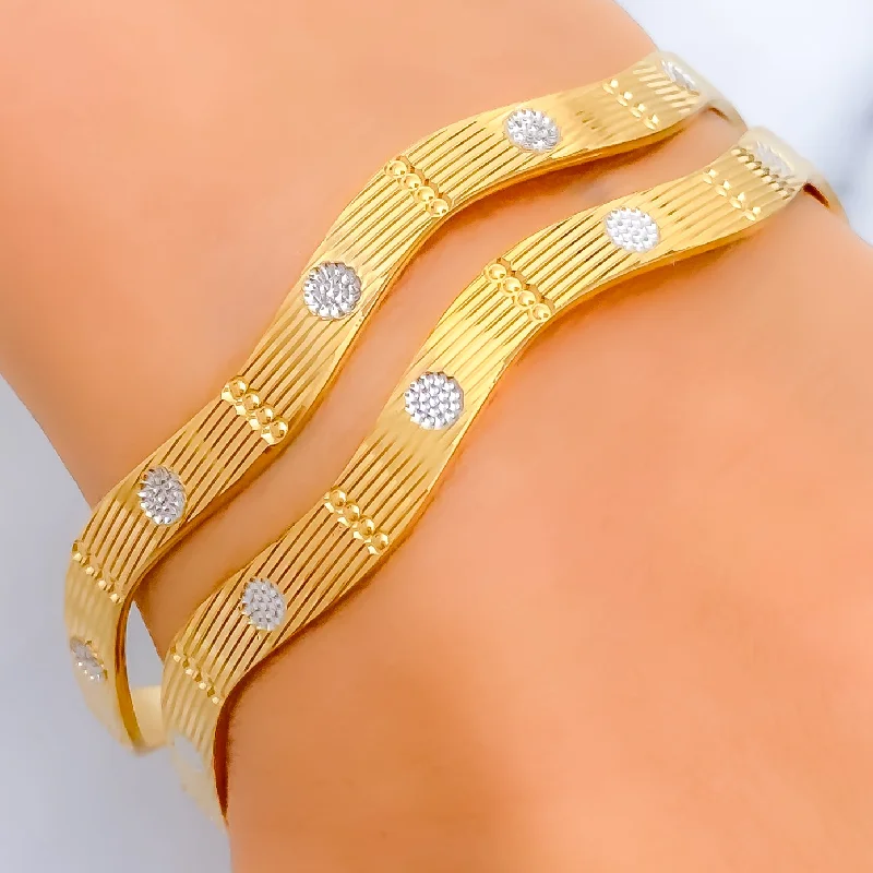 Women’s tennis bracelets-Two-Tone Shiny Smart 22k Gold Bangle Pair