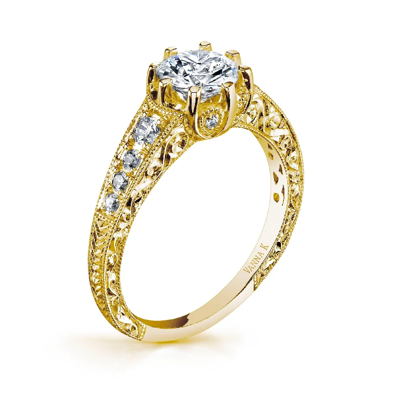 Women’s band engagement rings-18K Yellow Gold Diamond Engagement Ring