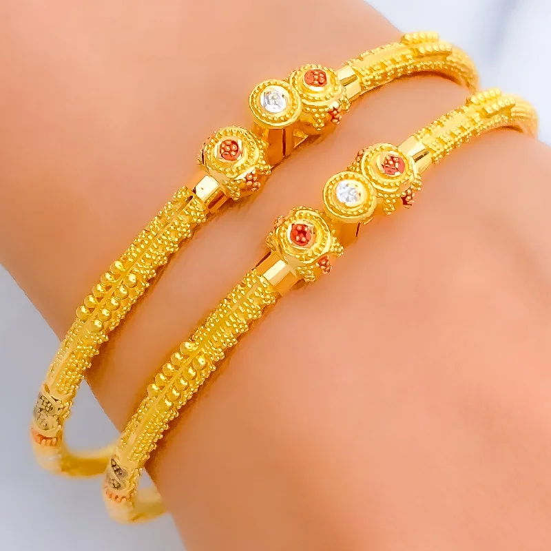 Women’s anniversary bracelets-Vibrant Festive 22k Gold Pipe Bangles