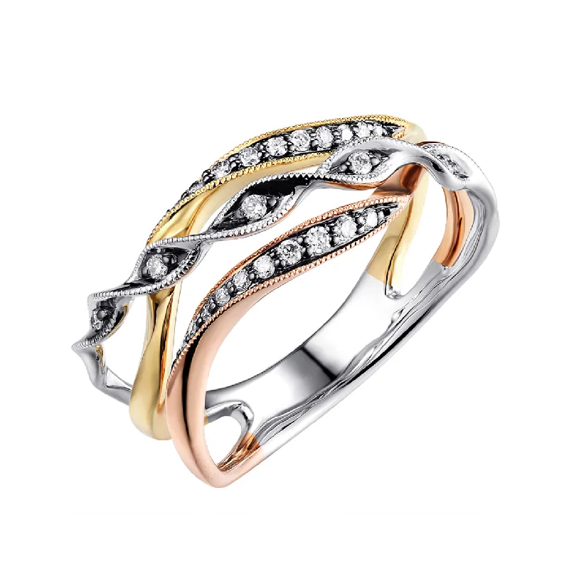 Women’s round diamond engagement rings-14K Tri Color Gold Fashion Diamond Ring