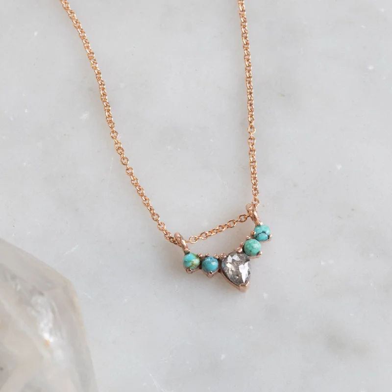 Women’s rose gold necklaces-The Turquoise + Diamond Sunburst Necklace | 14K Rose Gold