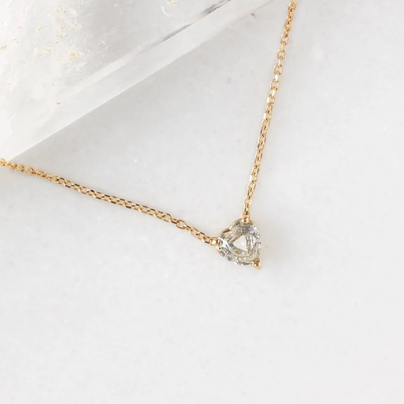 Women’s silver heart necklaces-The White Sapphire Gemstone Heart Necklace | 10K Yellow Gold