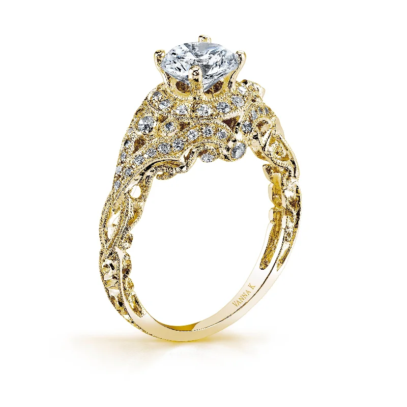 Women’s rose gold sapphire engagement rings-18K YELLOW GOLD HALO DIAMOND ENGAGEMENT RING