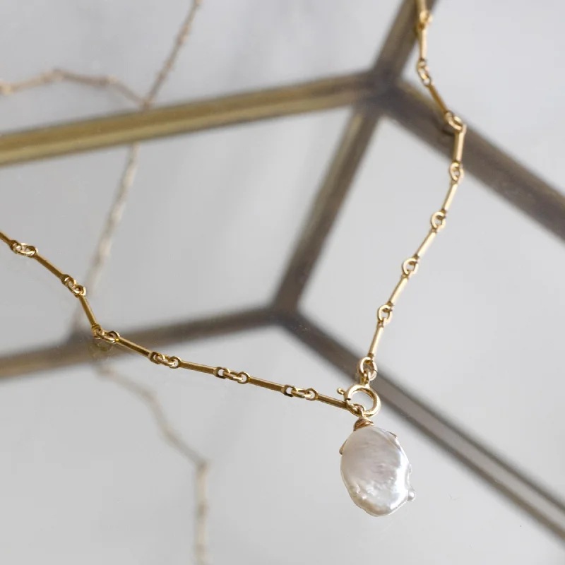 Women’s engraved necklaces-The Keshi Pearl Necklace | Gold Filled