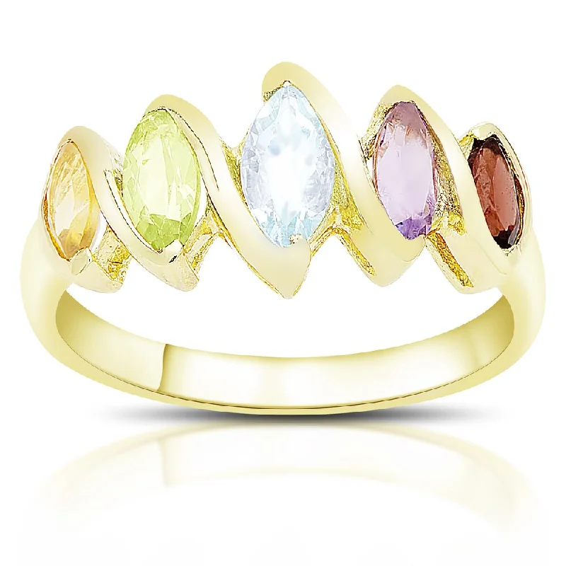 Women’s wedding band rings-Dolce Giavonna Gold Over Sterling Silver Marquise Gemstone Five Stone Ring