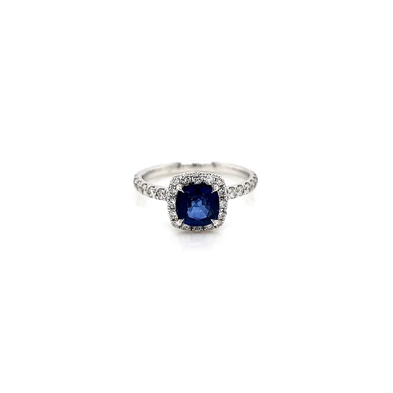 Women’s antique engagement rings-1.96 Total Carat Sapphire Halo Diamond Engagement Ring